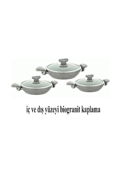 Oms Bio Granit 6 Parça Kapaklı Sahan Seti Gri Yapışmaz Biogranit 18-20-22 Cm Gri