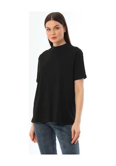 Kallima Siyah 2'Li Paket Dik Yaka Rahat Kalıp  Pamuk T-Shirt Siyah