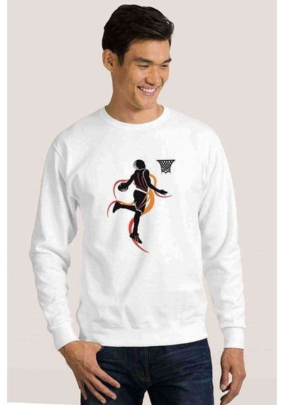Silhouette Basketball Baskılı Beyaz Erkek Örme Sweatshirt (530945146)