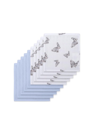 % 100 Pamuk Iconique Lapin & Endless Blue 10 Lu Müslin Ağız Bezi Paketi Clothmp2001-b Çok Renkli