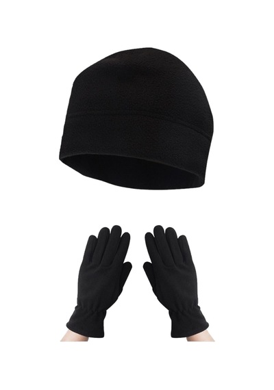 Axe Sportswear Kadın Kışlık Siyah Termal Polar Eldiven - Polar Bere 2'li Set Siyah