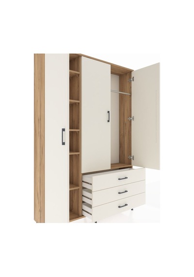 Arges Dolap 6 Raflı 3 Çekmeceli Tek Askılı 132x30x195 Çam-ayt... Çam
