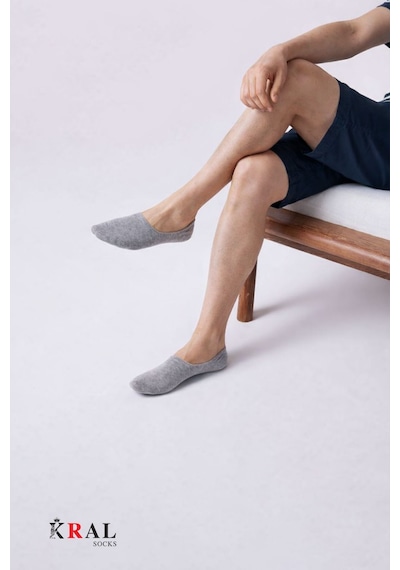 Kral Socks Kadın - Erkek Düz Desen 8'li Paket - 8 Çift Pamuklu Terletmez Babet Çorap Gri