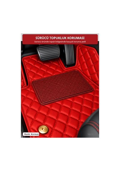 Mini Cooper 2014-2023 Uyumlu 8d Tek Katmanlı Havuzlu Paspas Kapitone Deri Kırmızı