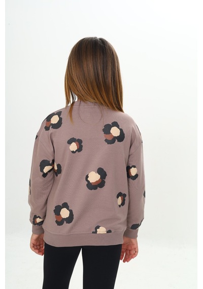 Toontoy Kız Çocuk Pano Baskılı Sweatshirt Koyu Kahverengi