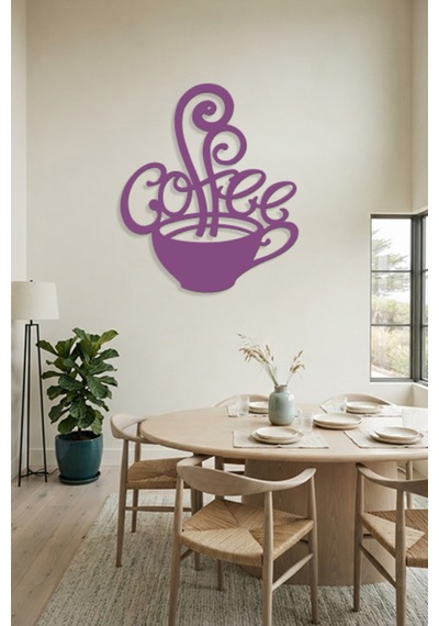 Coffee Metal Duvar Tablosu - Duvar Dekoru - Mor - 62 X 75 Cm