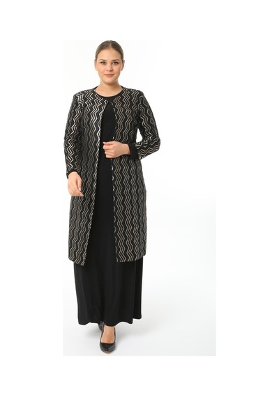 Ladies First Büyük Beden 3149 Siyah Ceket Elbise Takım