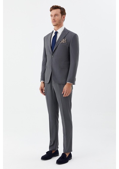 Sabri Özel Erkek Gri Dar Kesim Slim Fit Yünlü Dokuma Normal Bel 6 Drop Takım Elbise