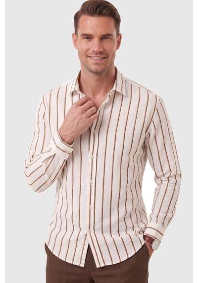 Deepsea Erkek %100 Pamuk Slim Fit Dar Kesim Keten Dokulu Çizgili Uzun Kollu Kahve Gömlek 2600034 Deepsea Erkek %100 Pamuk Slim Fit Dar Kesim Keten Dokulu Çizgili Uzun Kollu Kahve Gömlek 2600034