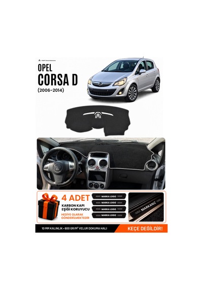 Opel Corsa D 2006-2014 Uyumlu Torpido Koruma, Torpido Örtüsü, Torpido Kılıfı - Siyah Gri