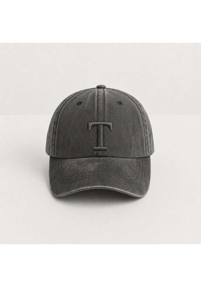 Tesbihane Unisex Vintage Beyzbol Şapkası - İsme Özel Harf Nakışlı - Eskitme Kumaş - Metal Tokalı Gri