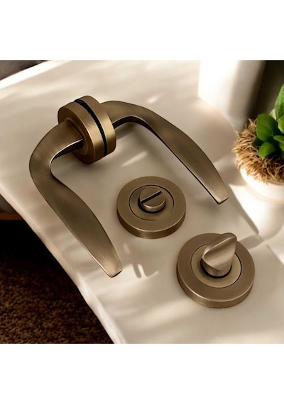 Trim Mat Antik Sarı Yuvarlak Rozetli Wc Banyo Kapı Kolu 1 Takım