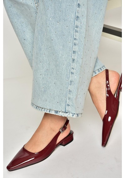 Fox Shoes U404602208 Bordo Rugan Alçak Topuklu Kadın Ayakkabı Bordo