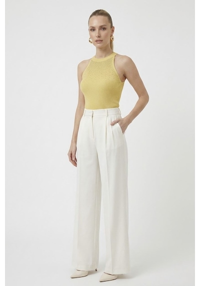 Neden Tekstil Kadın Taşlı Fitilli Halter Yaka Crop Bluz - Açık Sarı