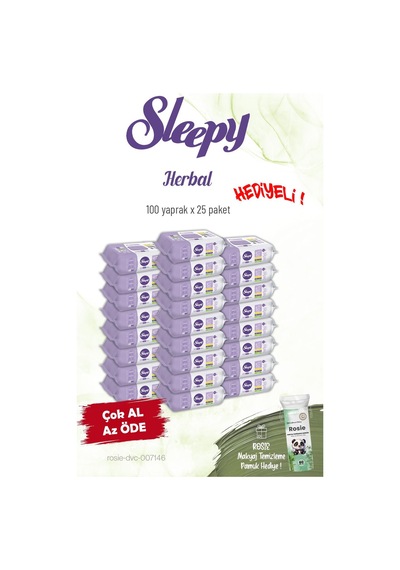 Sleepy Herbal Kişisel Bakım Havlusu 100'lü 25'li 2500 Yaprak ve Rosie Tekli