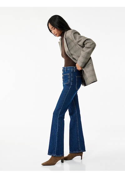 Koton Yüksek Bel Düğmeli Dar Kesim Cep Detaylı Pamuklu İspanyol Paça Jean Pantolon - Flare Jeans Koyu İndigo 6wal40163md Dark Indigo Koton Yüksek Bel Düğmeli Dar Kesim Cep Detaylı Pamuklu İspanyol Paça Jean Pantolon - Flare Jeans Koyu İndigo 6wal40163md Dark Indigo