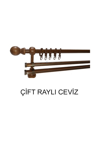 Perdemix Klasik Ahşap Rustik Perde Askısı Çift Raylı 28 Mm
