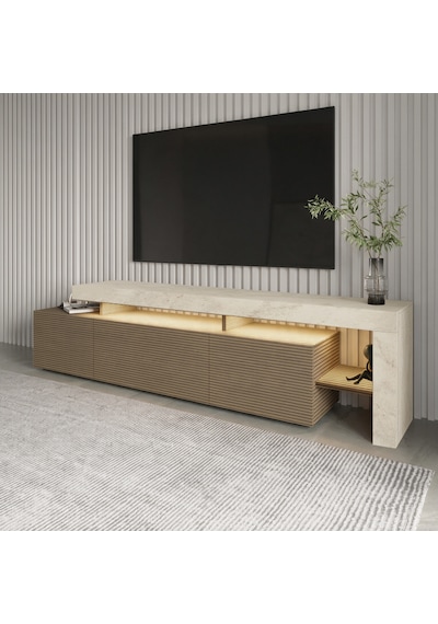 Beliz Modern Led Işıklı 3 Kapaklı, Raflı Tv Sehpası 192 Cm Traverten/sıcak Meşe Beliz Modern Led Işıklı 3 Kapaklı, Raflı Tv Sehpası 192 Cm Traverten/sıcak Meşe