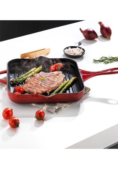 Schafer Guss Chef Döküm Kare Grill Tava 28x28cm-1 Parça-kırmızı Kırmızı
