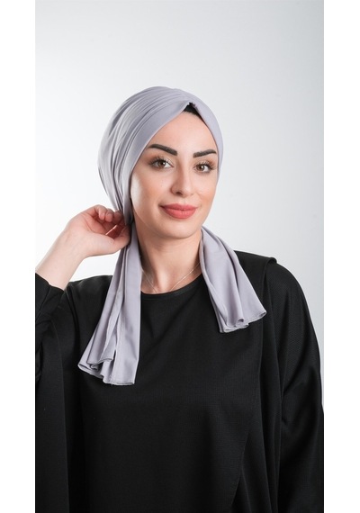 Hürrem Bone Gri Pratik Hazır Geçmeli Tesettür Bone Kesik Elyaf Sade 2111_15 Gri
