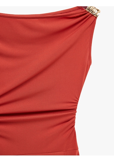 Koton Koton X Melis Ağazat - Slim Fit Aksesuar Detaylı Asimetrik Kesim Tek Omuz Mini Elbise Turuncu 6sak80312ek