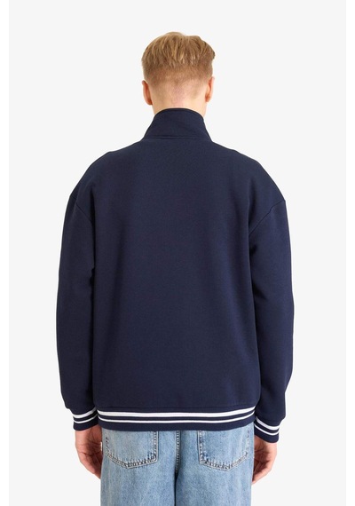 Defacto Boxy Fit Dik Yaka Yarım Fermuarlı Baskılı Sweatshirt G6476ax25wnnv253 Lacivert-nv253