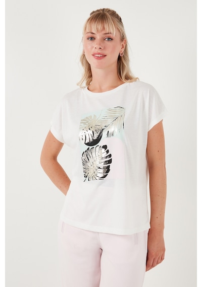 Lela Baskılı Bisiklet Yaka Regular Fit Bayan T Shirt 6671004 Ekru