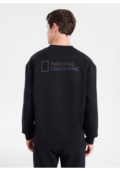 National Geographic N6wm-swt4150 Siyah Erkek Bisiklet Yaka Baskılı Relaxed Sweatshirt