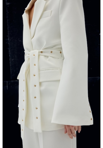 Sateen Serana Kuşak Detaylı Ceket - Ekru-137074 Ekru