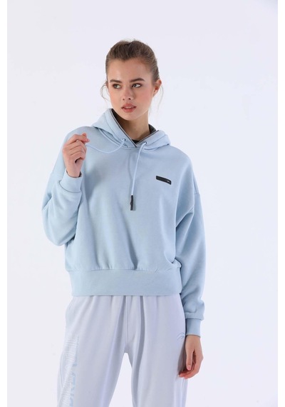 Maraton Sportswear Oversize Kadın Kapşonlu Uzun Kol Basic Sisli Mavi Sweatshirt 20335-sisli Mavi