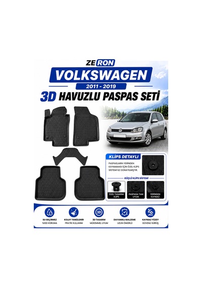 Volkswagen Jetta 2011-2019 3d Havuzlu Paspas Seti Su Geçirmez Kaymaz Siyah 5 Parça