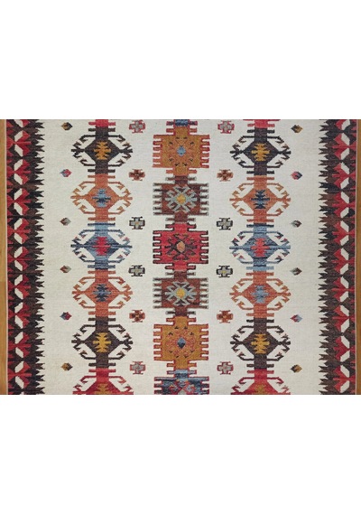 Krem Ve Çok Renkli Geometrik Desenli Halı - 12479ou Krem - Bordo