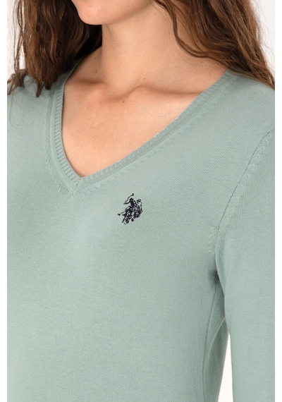 U.S. Polo Assn. Kadın Yeşil Melanj V Yaka Basic Kazak 50313590-VR115
