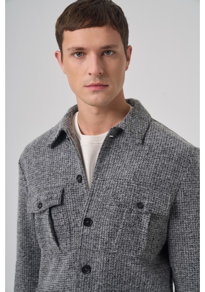 Morven Erkek Siyah Trend Yünlü Dinamik Fit Gömlek Ceket 26ks022012001 Siyah