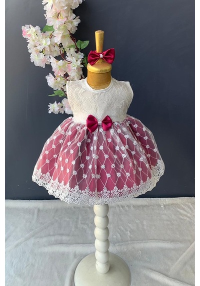 Mnk Baby & Kids Saç Bantlı Dantelli Bebek Elbise PNPN136