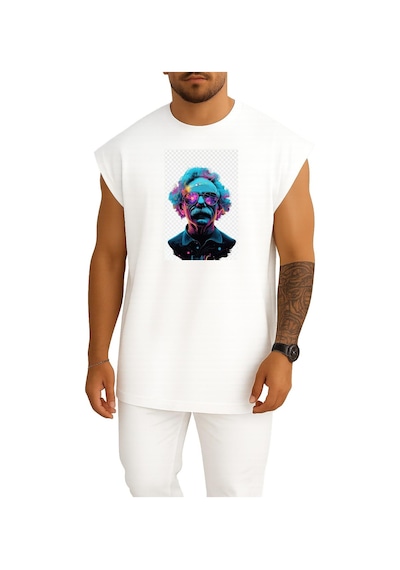 Oversize Albert Einstein Kütle-enerji Eşdeğerliği Göğüs Tasarımlı Unisex Spor Atlet Beyaz