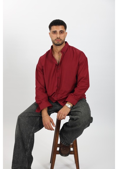 Mcz Giyim Bordo Renk Oversize Uzun Kollu Erkek Gömlek
