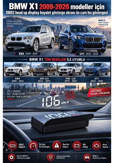 Bmw X1 2009-2026 Modeller İçin Obd2 Head Up Display Hayalet Gösterge Ekranı Ön Cam Hız Göstergesi