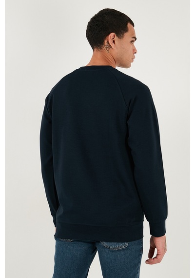 Buratti Pamuklu Şerit Detaylı Relaxed Fit Bisiklet Yaka Erkek Sweat 5901227 Lacivert