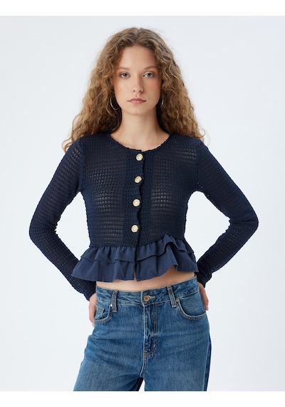 Koton Crop Hırka Örgü Düğmeli Fırfır Detaylı Bisiklet Yaka Lacivert 5wal90022ık Lacivert Koton Crop Hırka Örgü Düğmeli Fırfır Detaylı Bisiklet Yaka Lacivert 5wal90022ık Lacivert