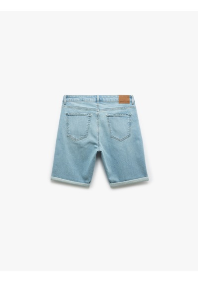 Koton Pamuklu Katlamalı Paça Bermuda Slim Fit Denim Şort Bleach 5sam40001ıd Açık Mavi