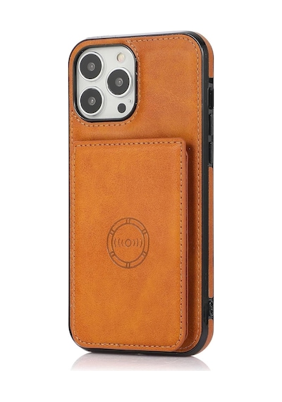 Iphone 12/12 Pro Uyumlu Kart Bölmeli Cüzdanlı Deri Kılıf Taba