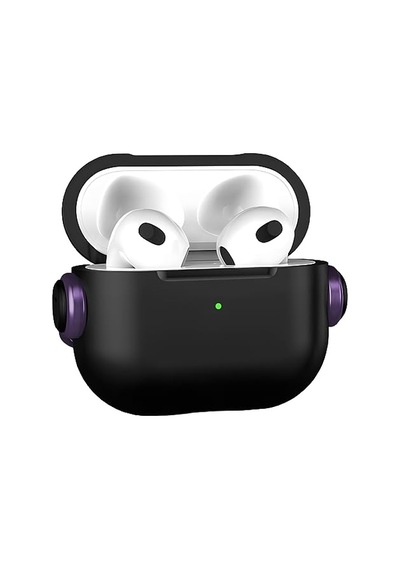 Ayrex Airpods 3 Djpods Sert Malzemeli Kilitli Kapak Askı Aparatlı Airpods 3 Uyumlu Kılıf Siyah - Mor