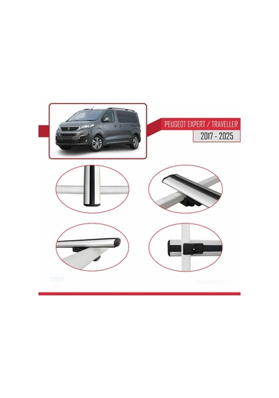 Peugeot Expert 3 Traveller 2017 Ve Sonrası İle Uyumlu Basıc Model Ara Atkı Tavan Barı Gri 3 Adet
