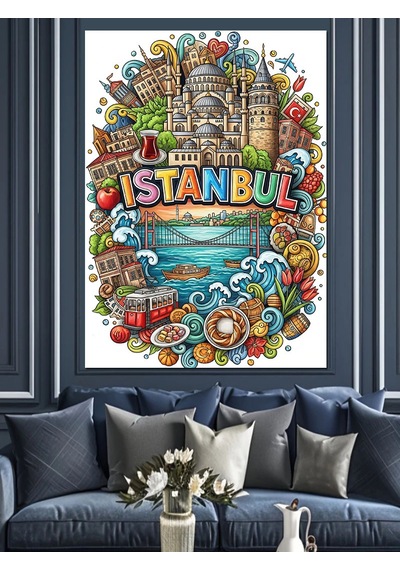 Ahşap Tablo İstanbul Temalı Graffiti Yazı Film Afişleri Kanvas Tablo