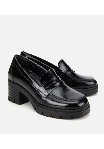 Hotiç Kadın Rugan Deri Bordo Topuklu Klasik Loafer