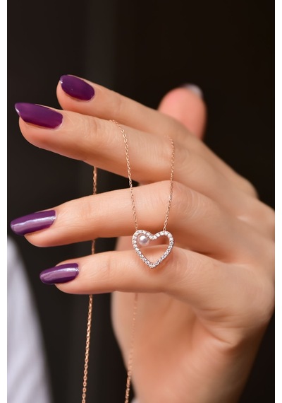 Papatya Silver 925 Ayar Gümüş Rose Kaplama Incili Kalp Montür Kolye