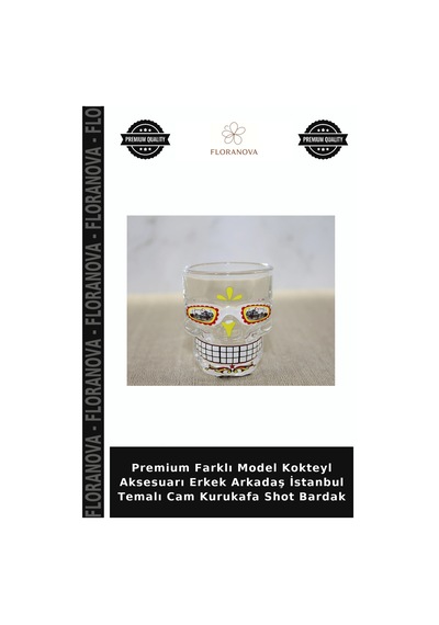 Premium Farklı Model Kokteyl Aksesuarı Erkek Arkadaş İstanbul Temalı Cam Kurukafa Shot Bardak
