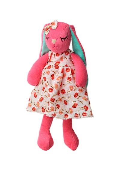 İthal Kumaş Uzun Kulaklı Renkli Kıyafetli Sevimli Tavşan Peluş Oyuncak Uyku & Oyun Arkadaşı 30 Cm. Koyu Pembe