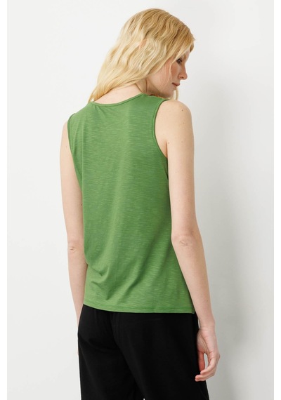 Kadın Sıfır Yaka Flamlı Kumaş Basic Askılı Tshirt A.yeşili Yeşil